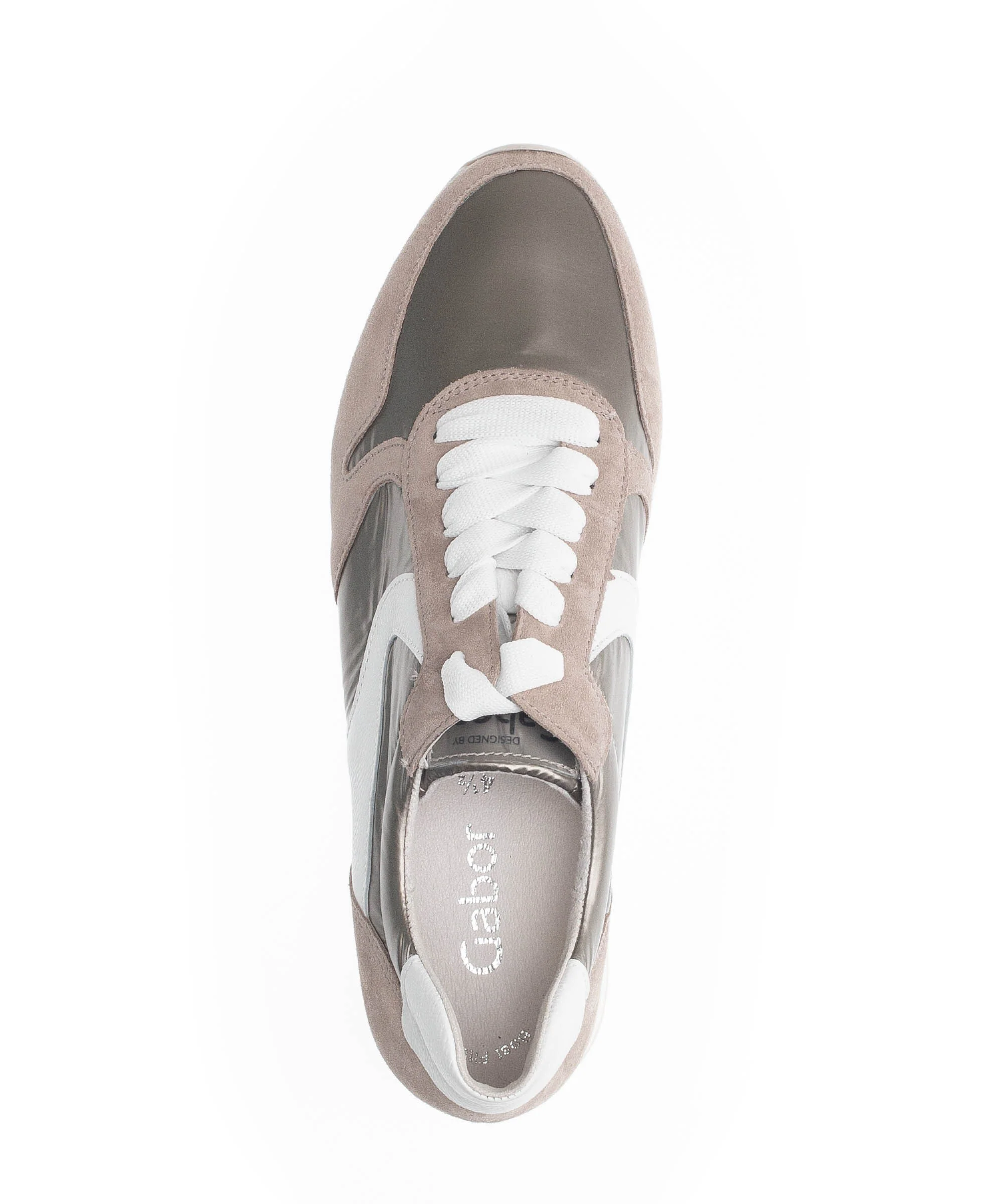 Baskets beiges en cuir et en textile - Image 3