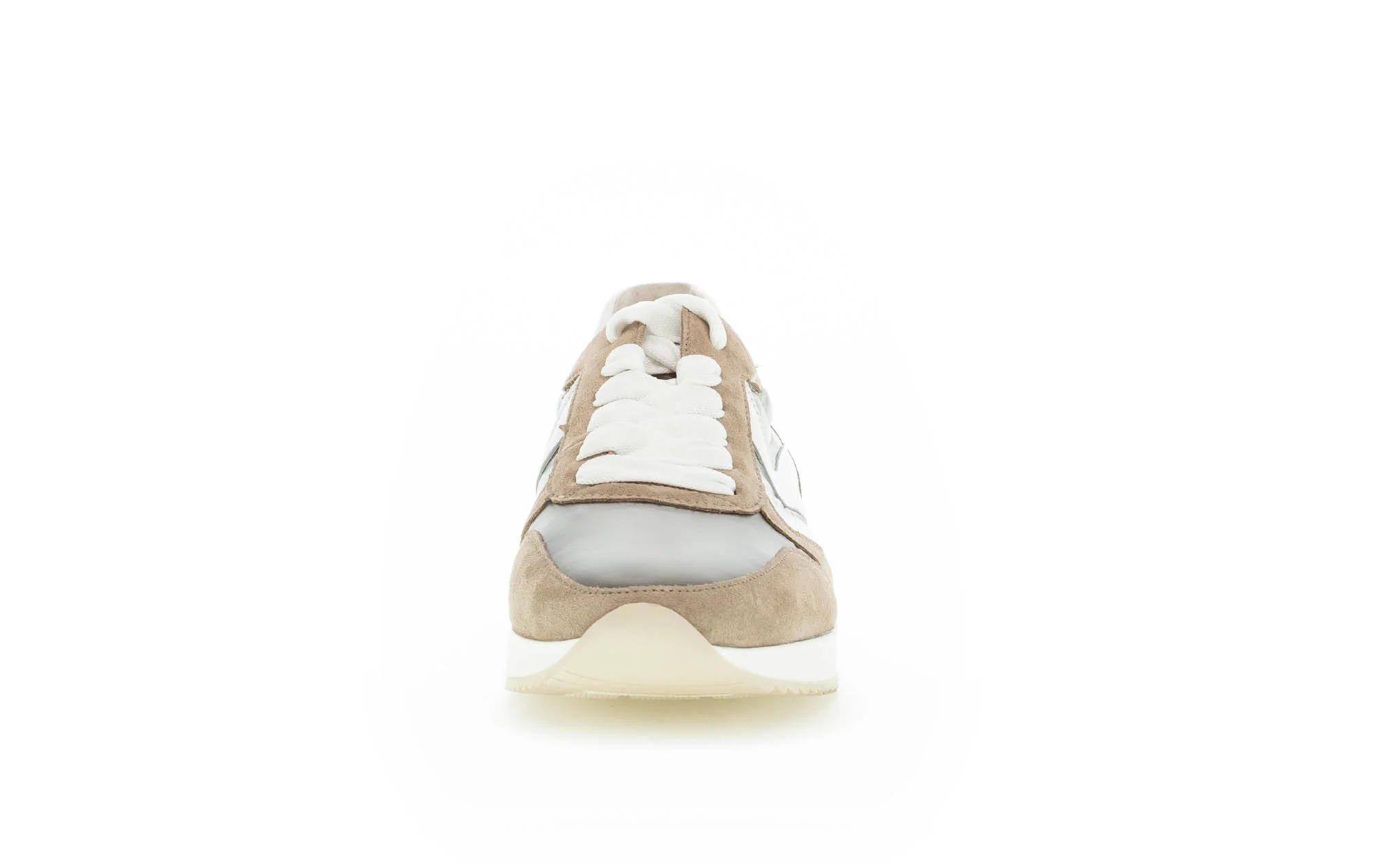 Baskets beiges en cuir et en textile - Image 5