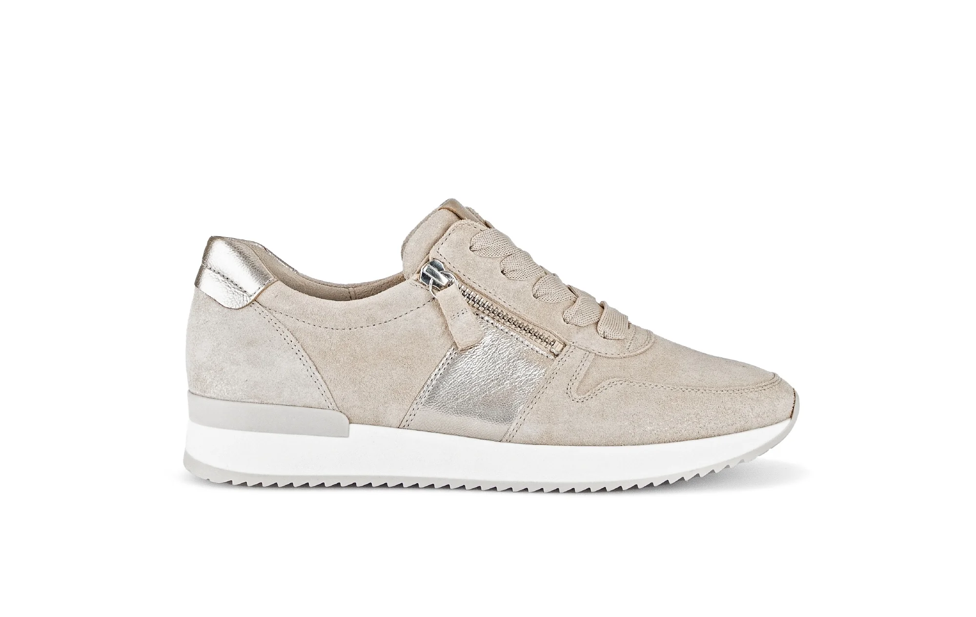 Baskets beiges en nubuck insert métallisé