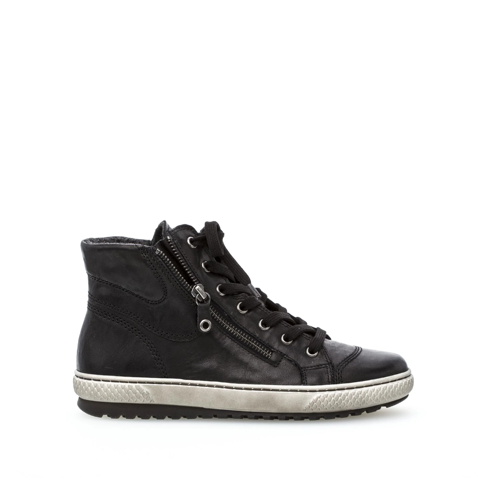 Baskets montantes noires en cuir gras