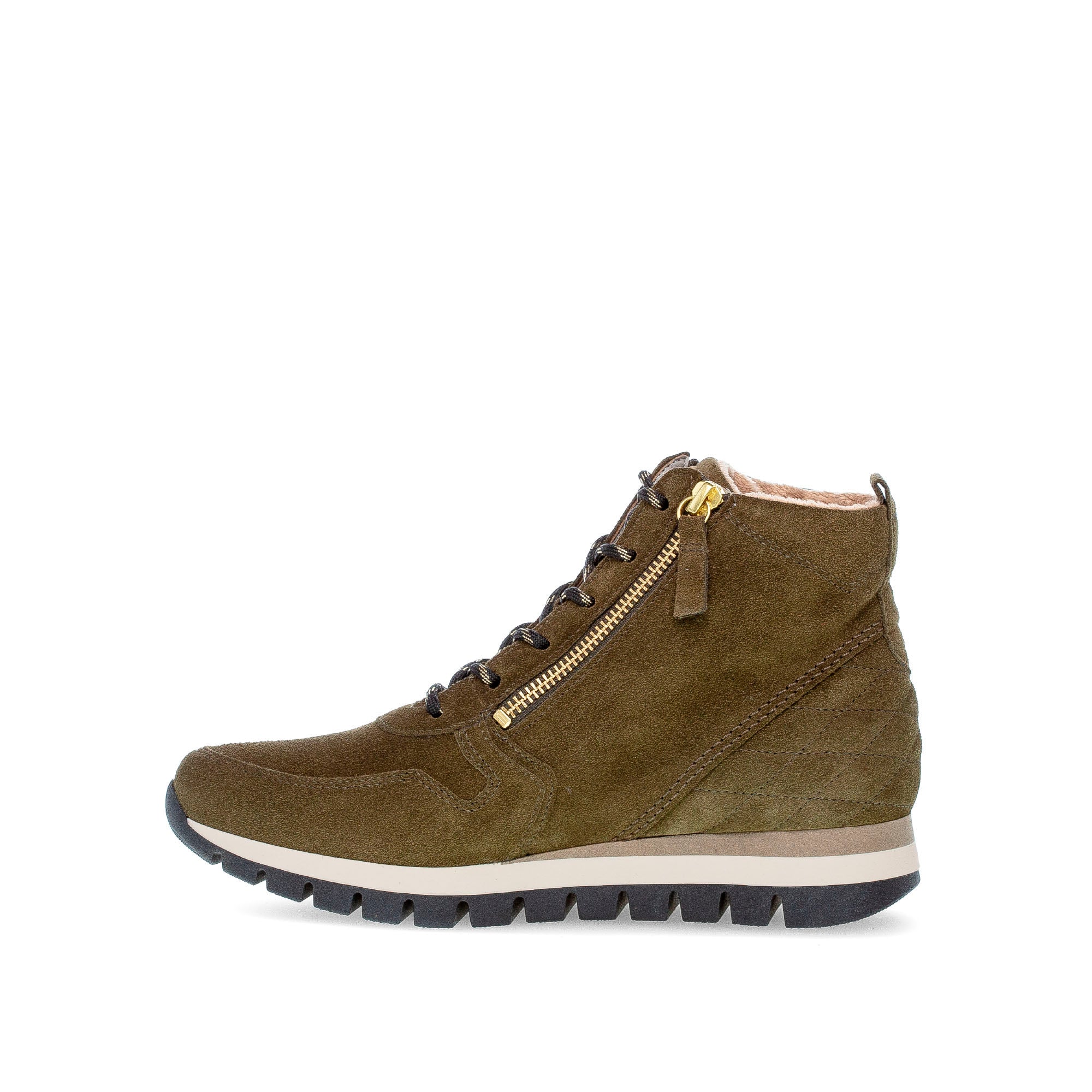 Baskets montantes olive en cuir velours - Image 2
