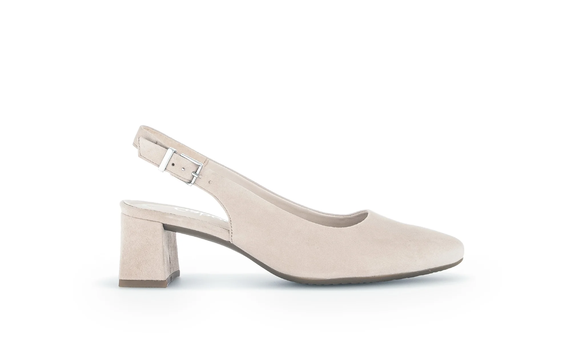 Escarpins à bride arrière beige en cuir velours