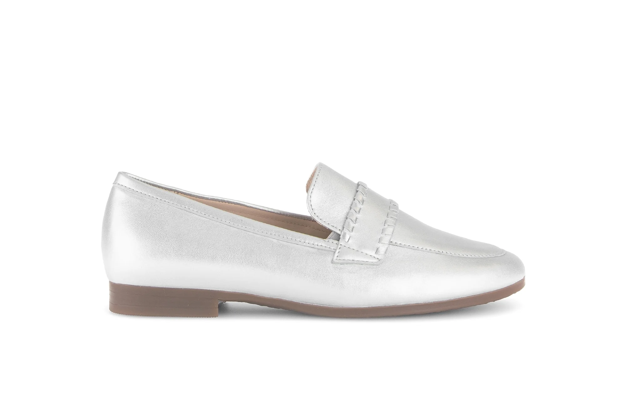 Mocassins argentés en cuir lisse