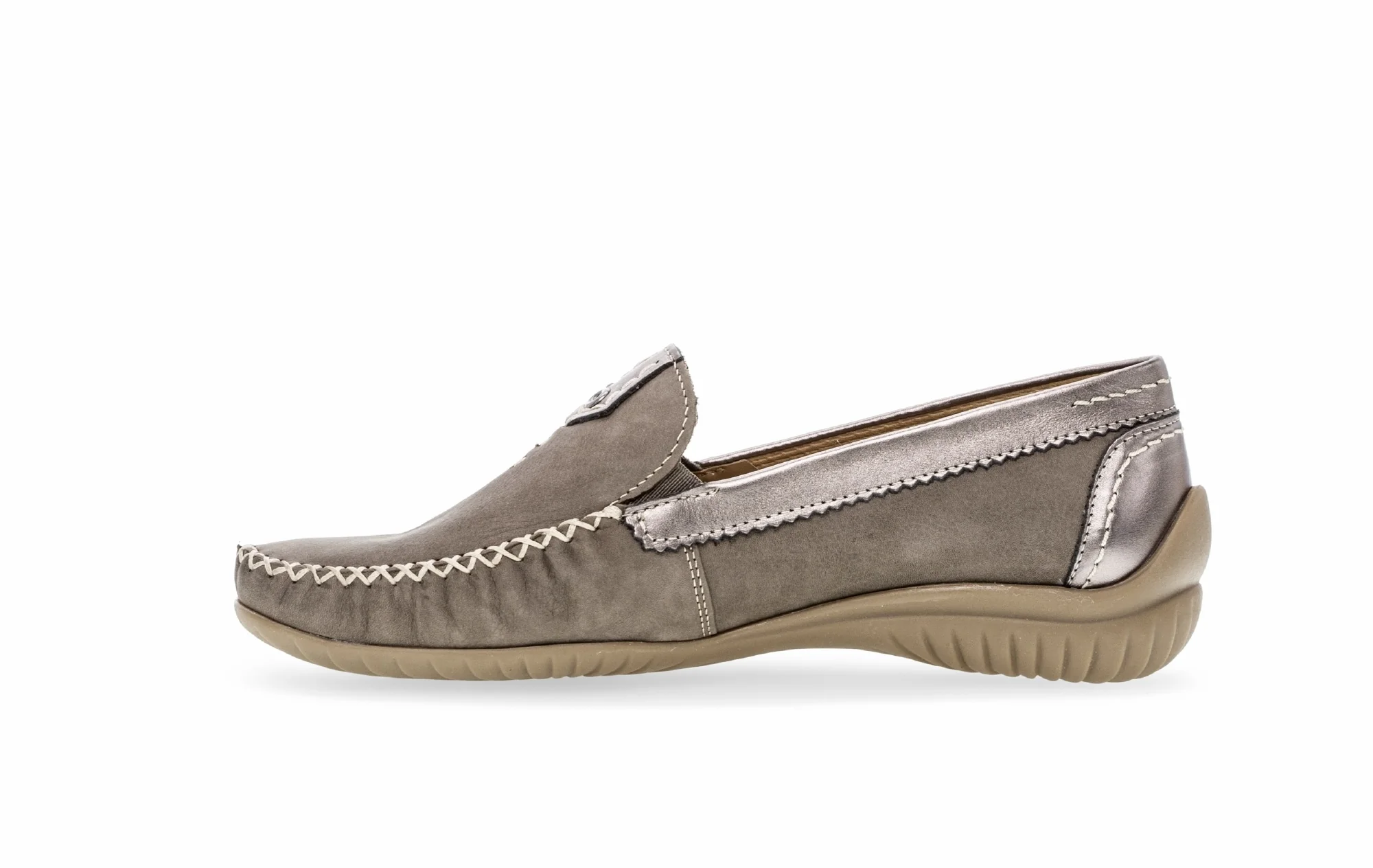 Mocassins taupe/argent en cuir - Image 2