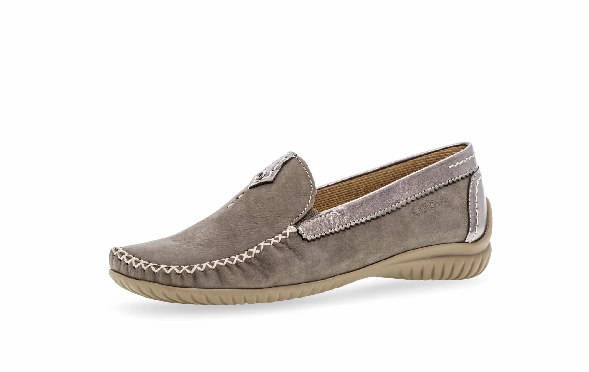 Mocassins taupe/argent en cuir - Image 6