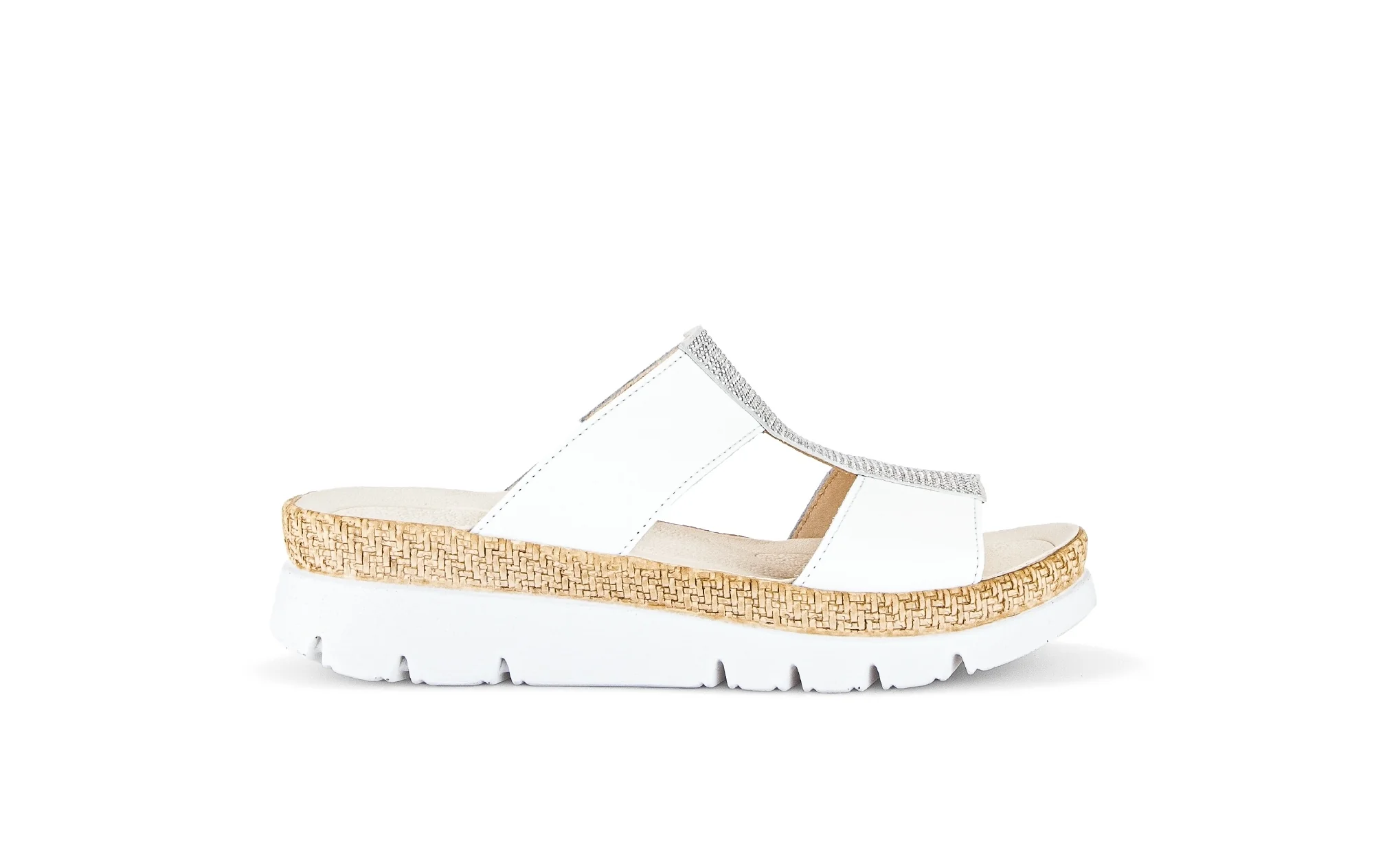 Mules blanches en cuir avec strass