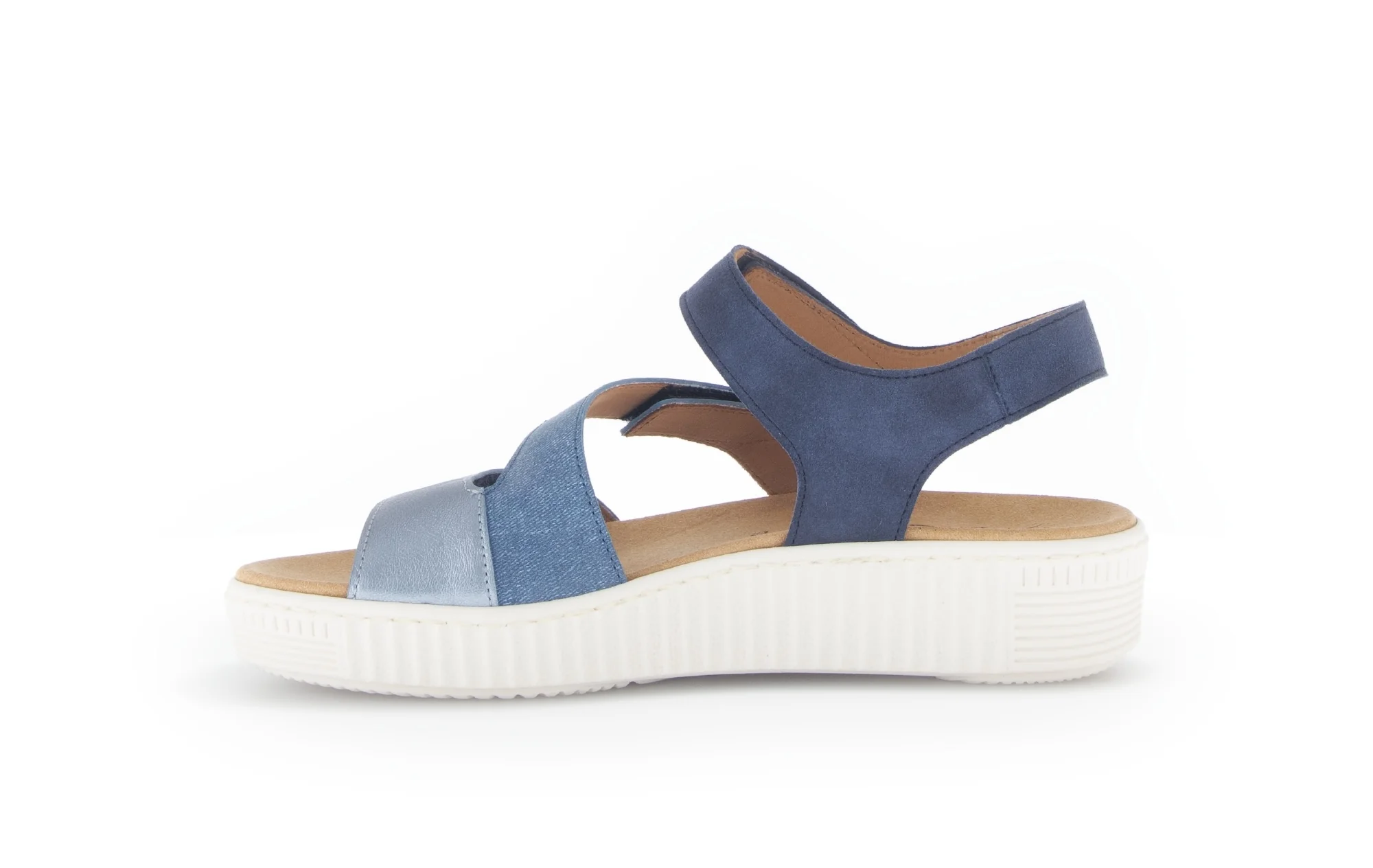 Sandales bleues en cuirs et textiles combinés - Image 2